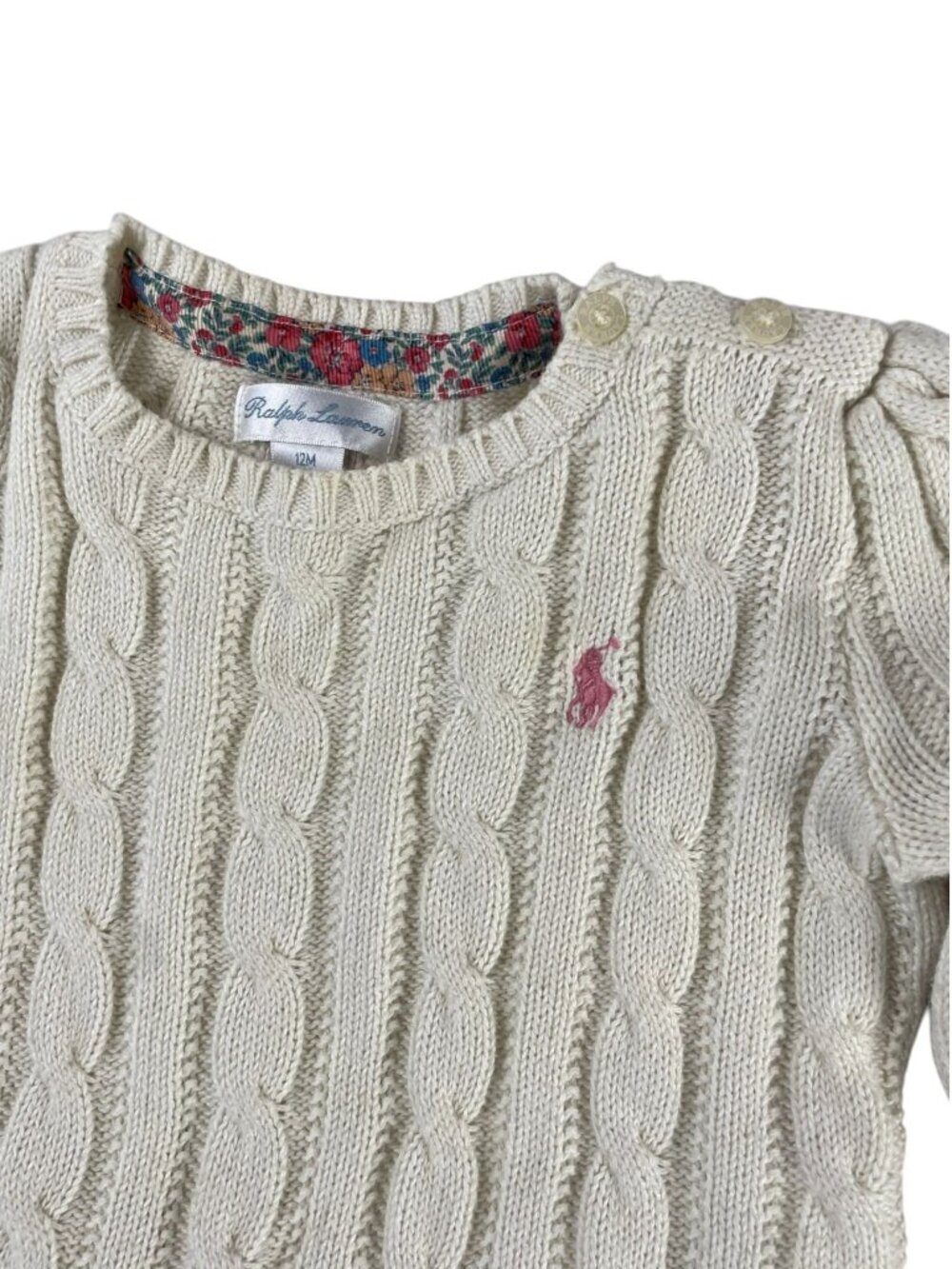Polo Ralph Lauren Baby Girl Cable-Knit Peplum Sweater 12M - Picture 4 of 5
